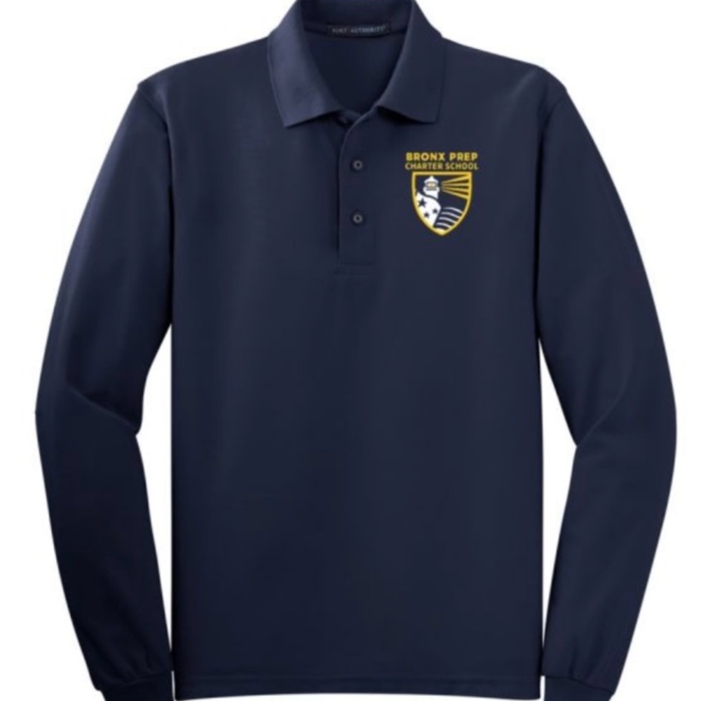 Navy Blue Pique Knit Long Sleeve Shirt (Unisex)